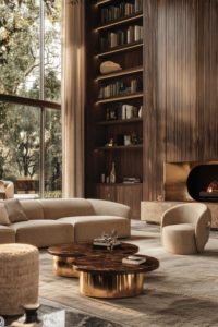 built in bookshelves around fireplace